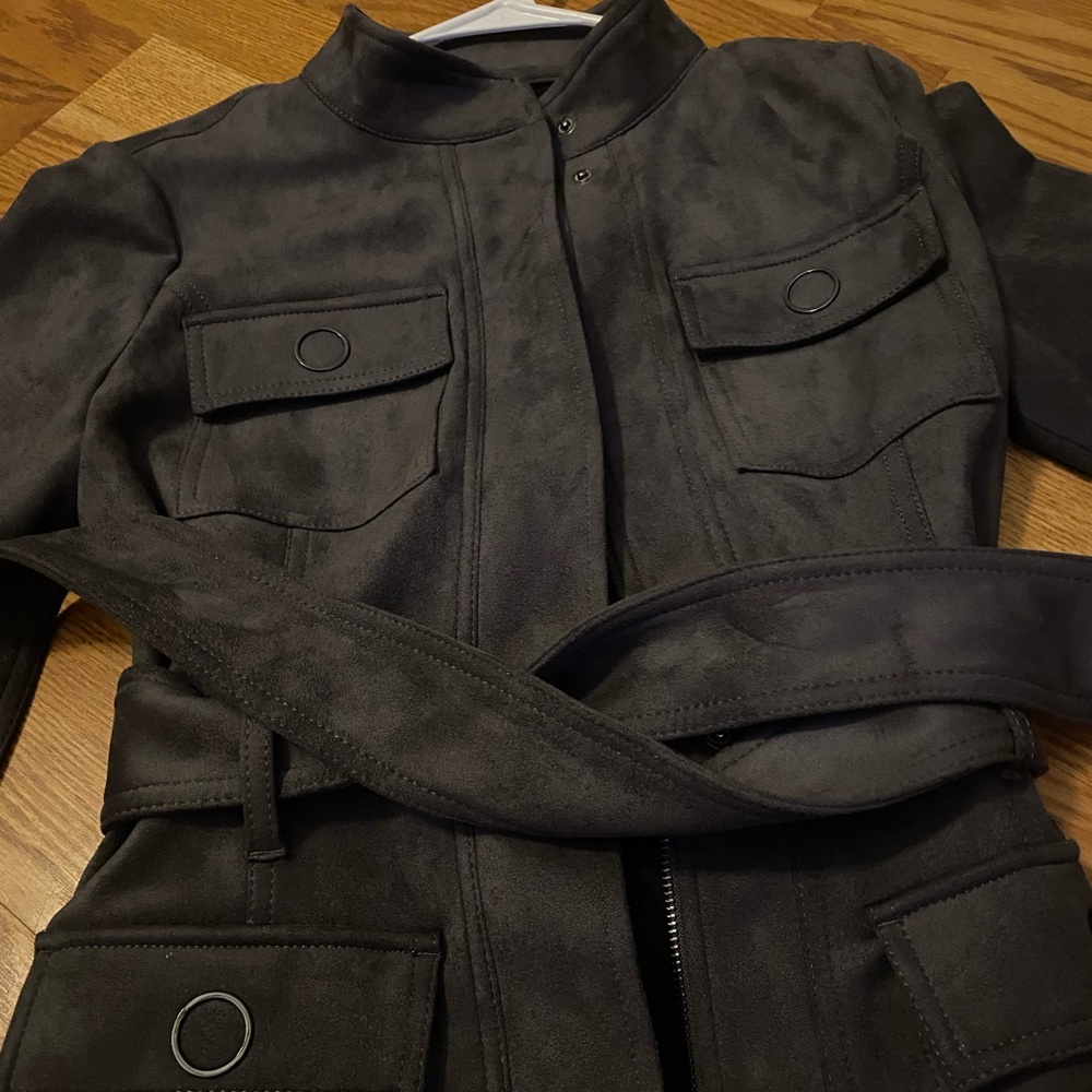 White House Black Market Dark Gray Faux-Suede Jacket - Picture 9 of 10